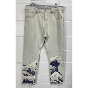 mnml Jeans Japanese Wave Paint Design Straight Leg Jeans / Men's 38